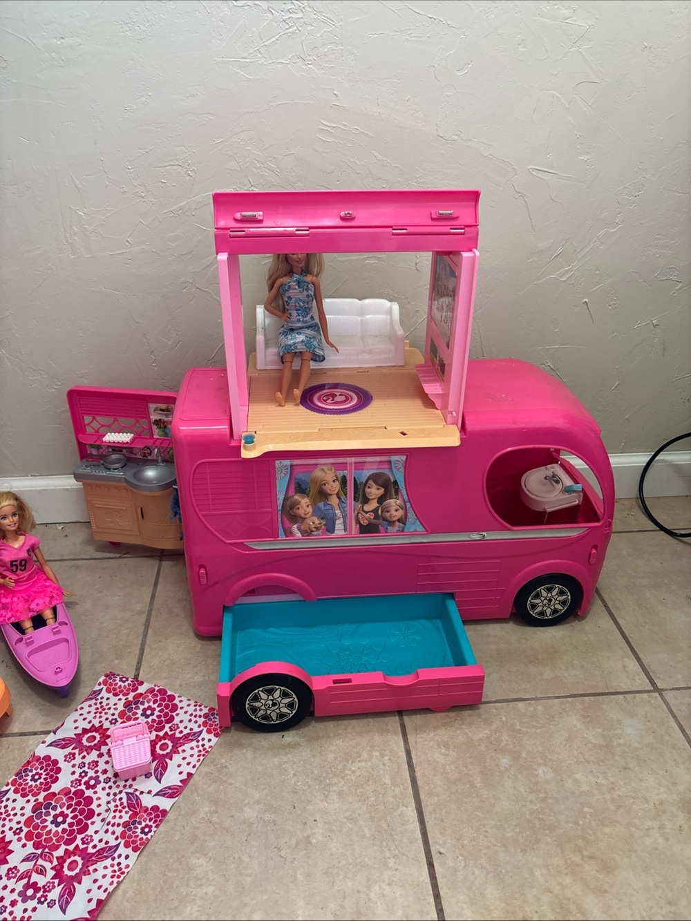 Barbie Pop Up Motor Home Pink RV Dream Camper Van Playset w/ Pool, Dolls & More!